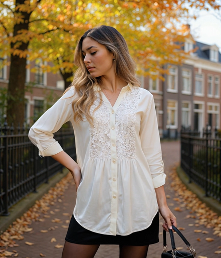 Lotte | Trendy Lange Blouse Dames met Pofmouwen voor een Elegante Look