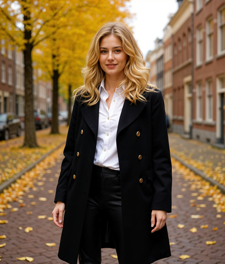 Adelinde | Stijlvolle Lange Winterjas Dames met Dubbele Rij Knopen