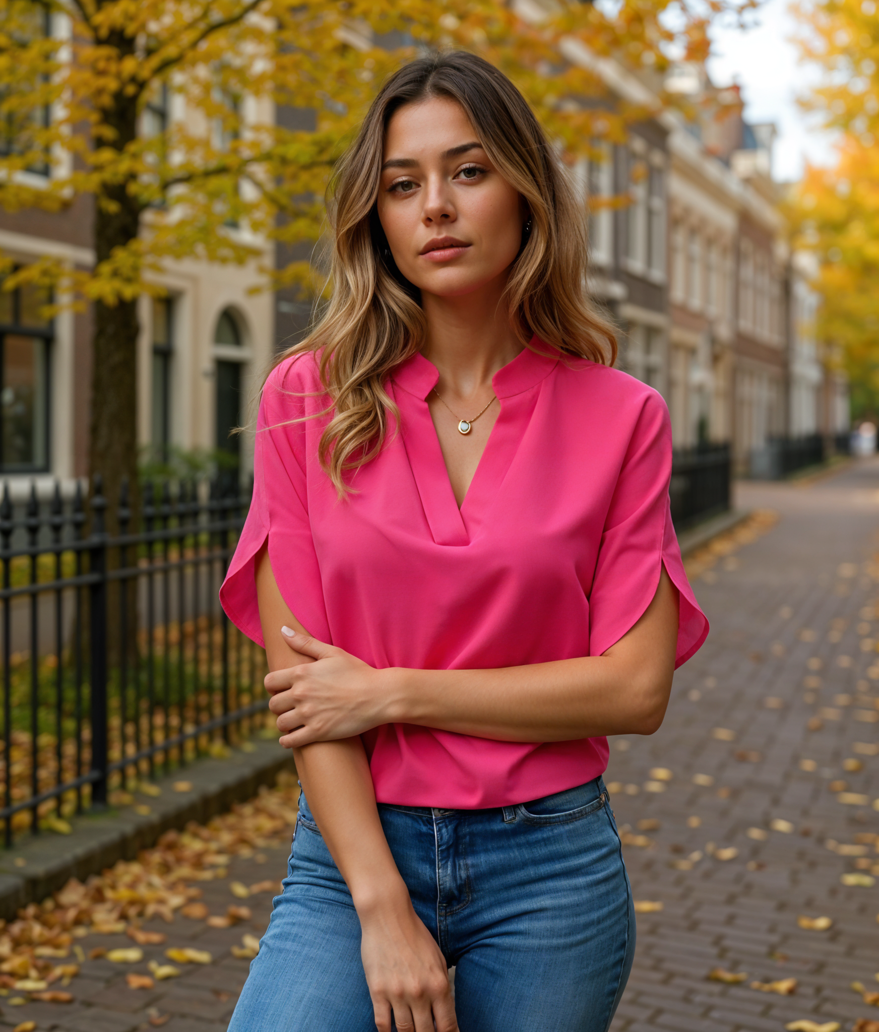 Aiva | Elegante Witte Blouse Dames met Korte Mouwen en V-hals