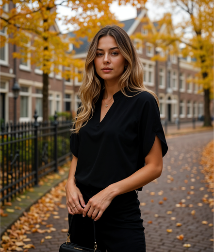 Aiva | Elegante Witte Blouse Dames met Korte Mouwen en V-hals