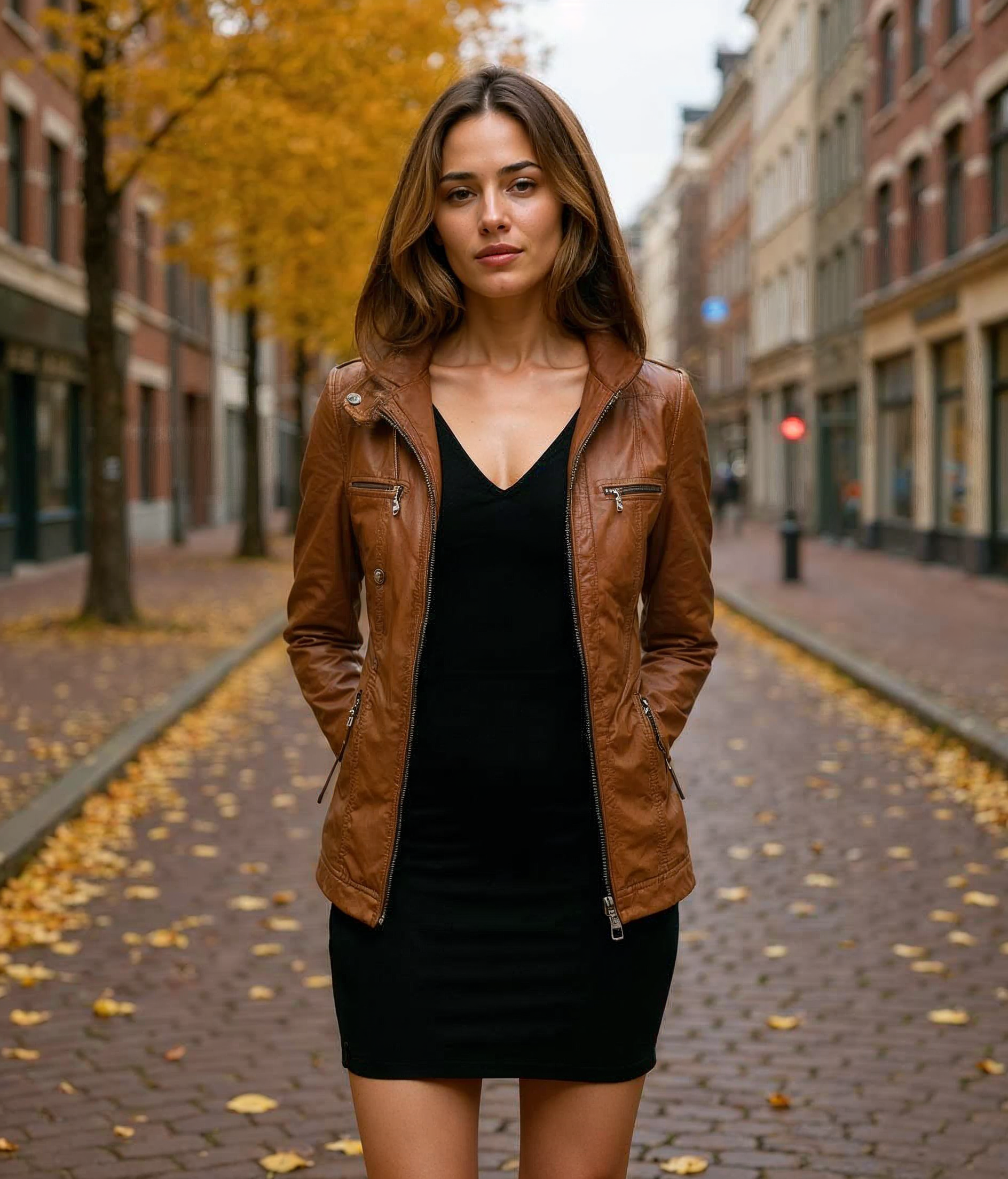 Ameena l Leren Dames Jas met Afneembare Capuchon - Stijlvolle Zomerjas in Khaki, Zwart of Bruin, Perfect voor Lente en Zomer