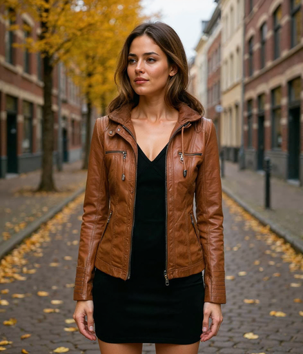 Ameena l Leren Dames Jas met Afneembare Capuchon - Stijlvolle Zomerjas in Khaki, Zwart of Bruin, Perfect voor Lente en Zomer