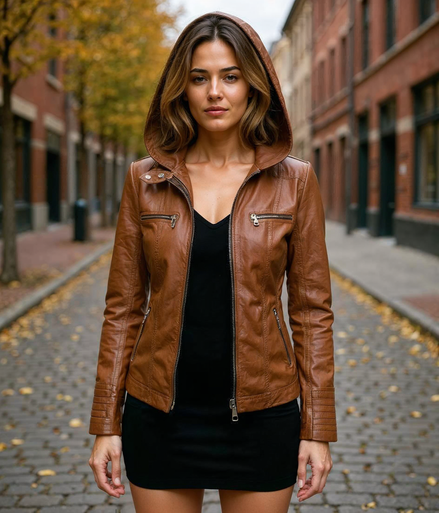 Ameena l Leren Dames Jas met Afneembare Capuchon - Stijlvolle Zomerjas in Khaki, Zwart of Bruin, Perfect voor Lente en Zomer