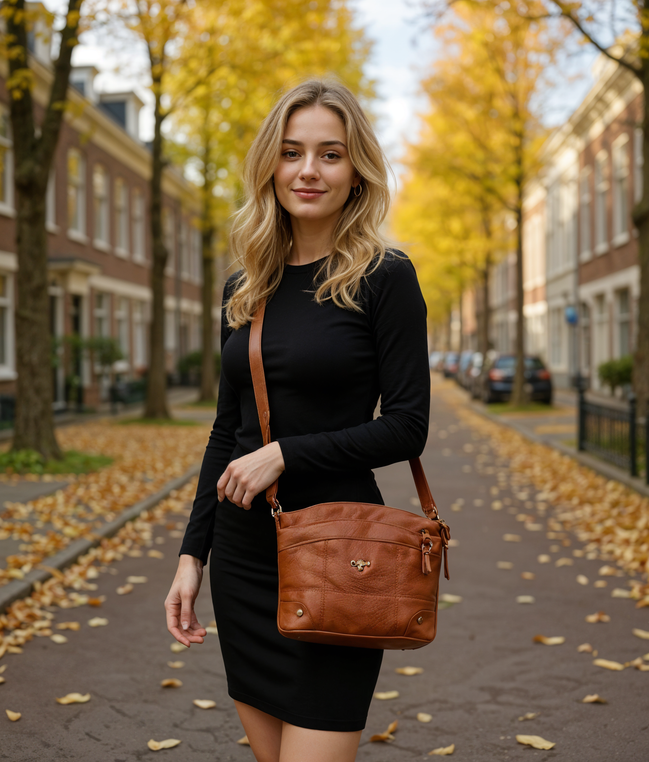 Aveline | Zwarte Leren Schoudertas Dames Met Luxe Uitstraling