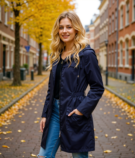 Avy | Dames Trenchcoat Zwart met Waterafstotend Materiaal en Rits