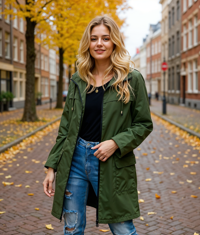 Avy | Dames Trenchcoat Zwart met Waterafstotend Materiaal en Rits