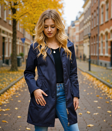 Avy | Dames Trenchcoat Zwart met Waterafstotend Materiaal en Rits