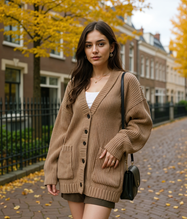 Babette | Comfortabele Oversized Ribbed Cardigan voor Dames met Relaxed Stijl