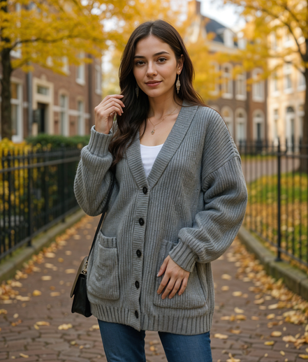 Babette | Comfortabele Oversized Ribbed Cardigan voor Dames met Relaxed Stijl