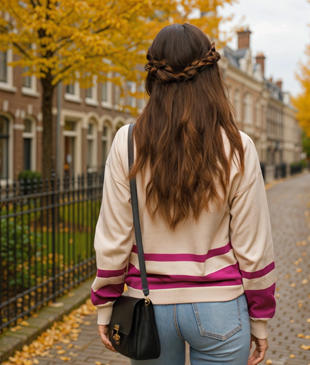 Bentheline | Stijlvolle Gebreide Zip-Up Dames Trui met Retro Patchwork