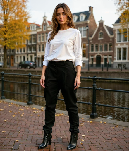 Bloem l Stylische Zwarte Dames Broek met Aansluitende Pasvorm – Hoogwaardige Polyester voor Zomeroutfits