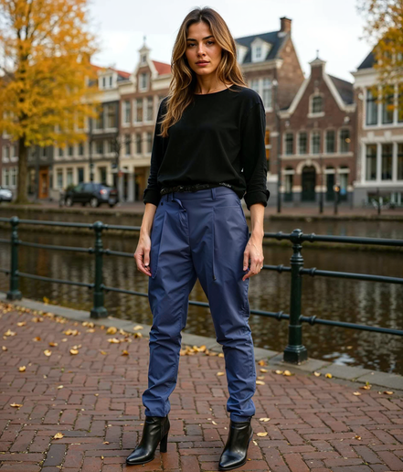 Bloem l Stylische Zwarte Dames Broek met Aansluitende Pasvorm – Hoogwaardige Polyester voor Zomeroutfits