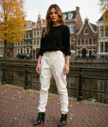 Bloem l Stylische Zwarte Dames Broek met Aansluitende Pasvorm – Hoogwaardige Polyester voor Zomeroutfits