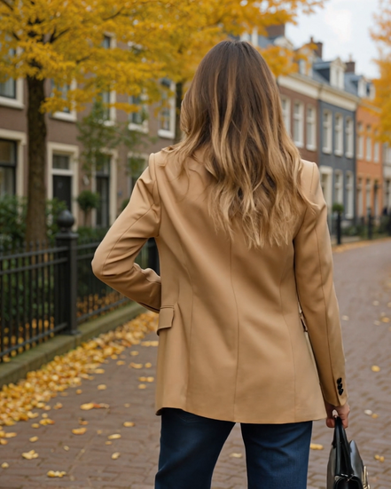 Bobbie | Elegante Lange Blazer Dames in Roze en Wit voor Diverse Gelegenheden