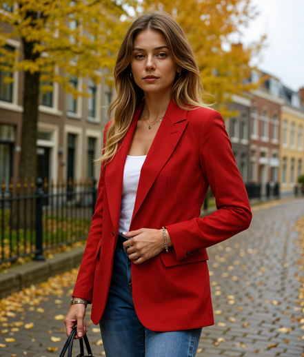 Bobbie | Elegante Lange Blazer Dames in Roze en Wit voor Diverse Gelegenheden