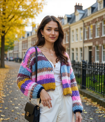 Dieuwke | Stijlvolle Chunky Gebreide Cardigan voor Dames met Open Voorkant