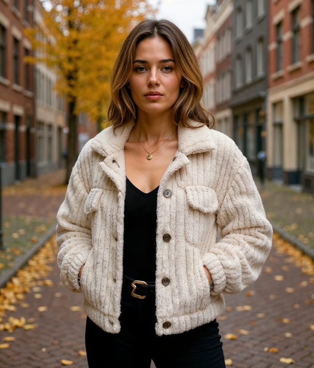 Eline l Ultrazacht Zomerjack voor Dames met Boxy Pasvorm en Vintage Parelknopen - Neutrale Kleur