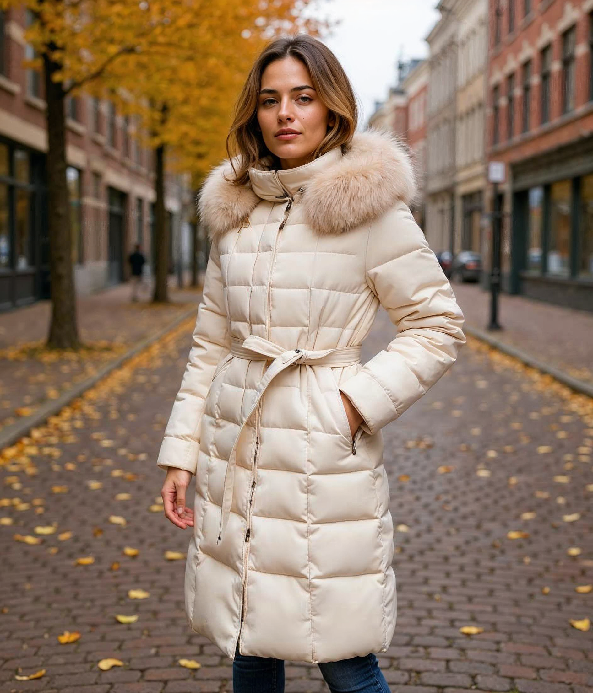 Elsje l Moderne Gewatteerde Damesjas Winter in Olivengroen, Zwart, Grijs en Oranje – Lange Dames Jas voor Comfort en Stijl