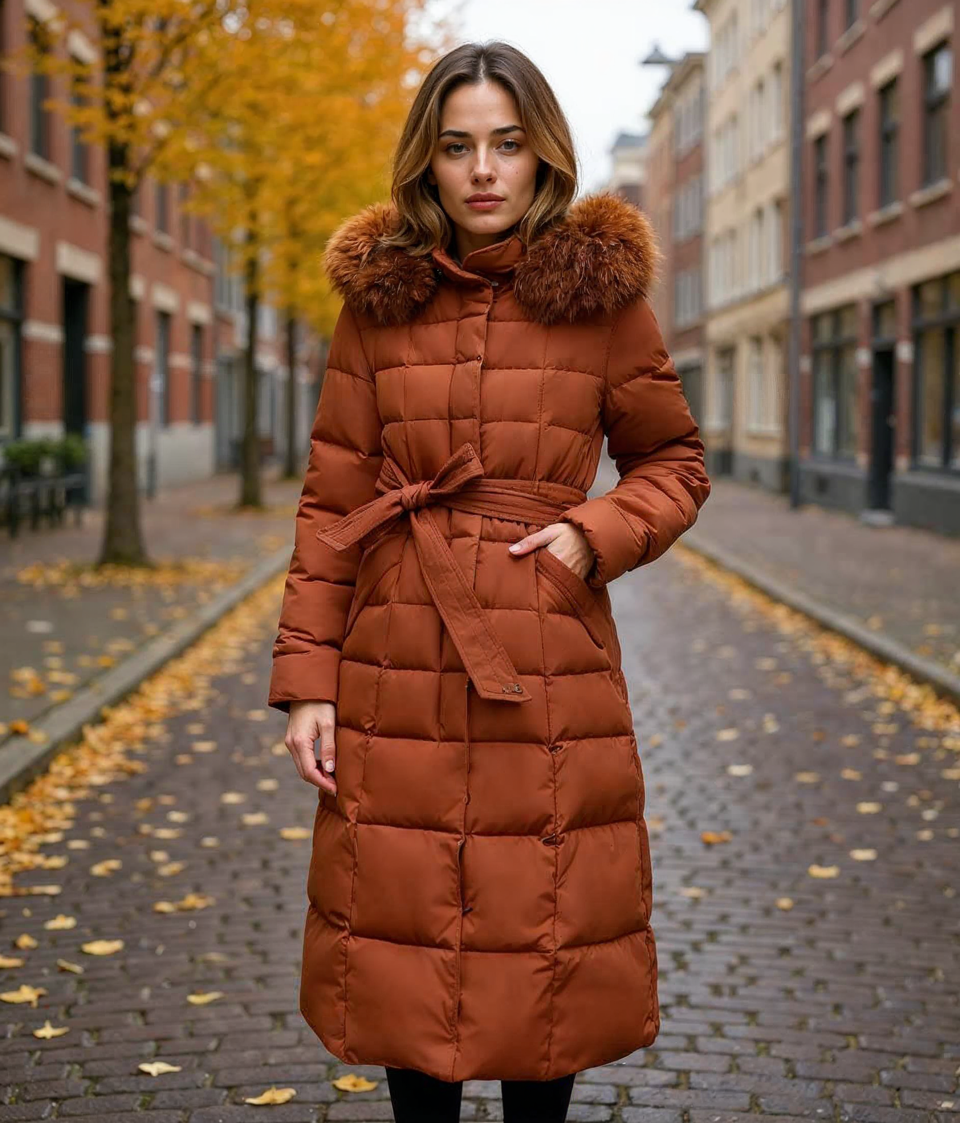 Elsje l Moderne Gewatteerde Damesjas Winter in Olivengroen, Zwart, Grijs en Oranje – Lange Dames Jas voor Comfort en Stijl