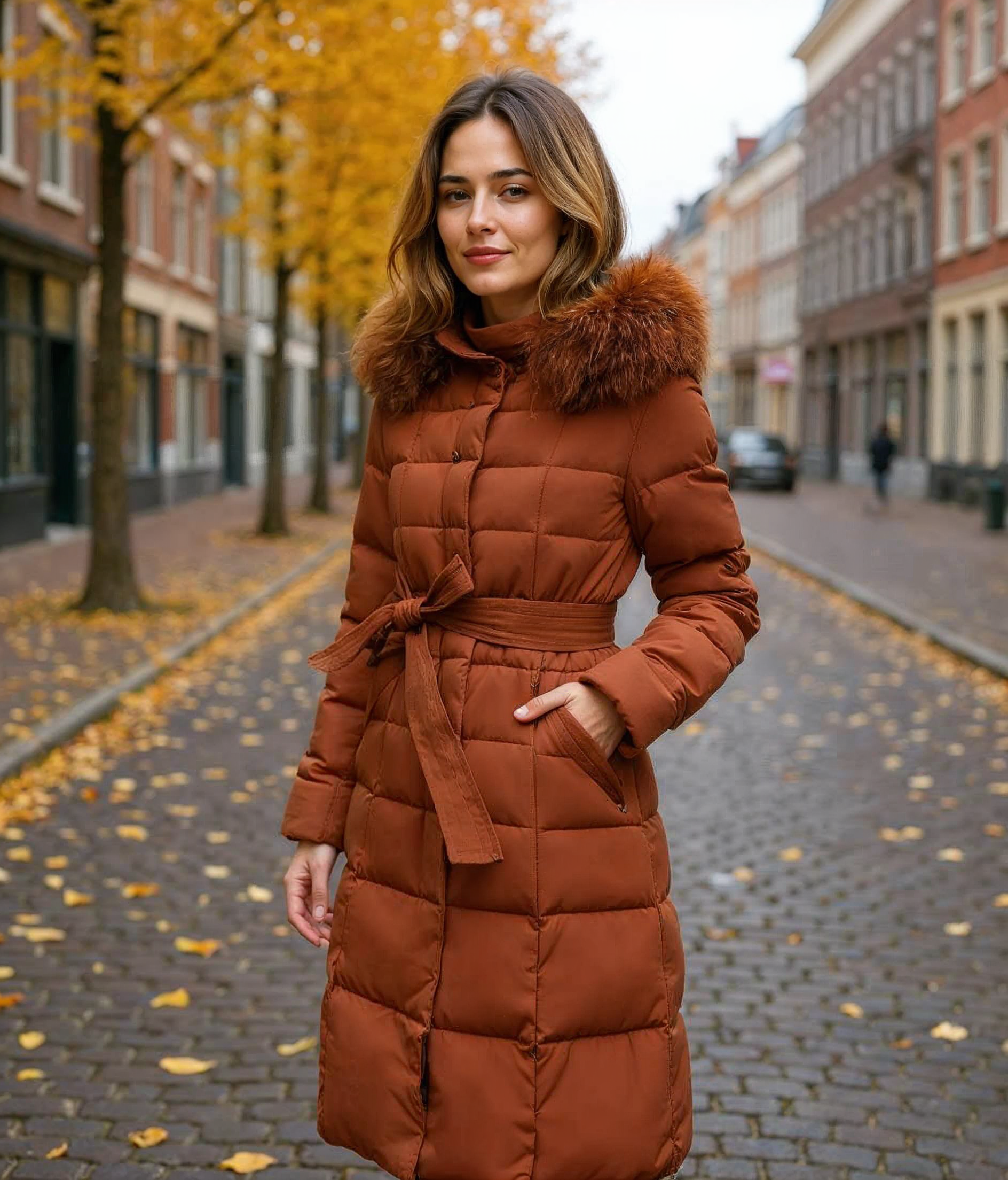 Elsje l Moderne Gewatteerde Damesjas Winter in Olivengroen, Zwart, Grijs en Oranje – Lange Dames Jas voor Comfort en Stijl