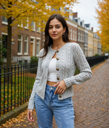 Elske | Slanke Cardigan Dames met Knoopsluiting en Kabelbrei Ontwerp