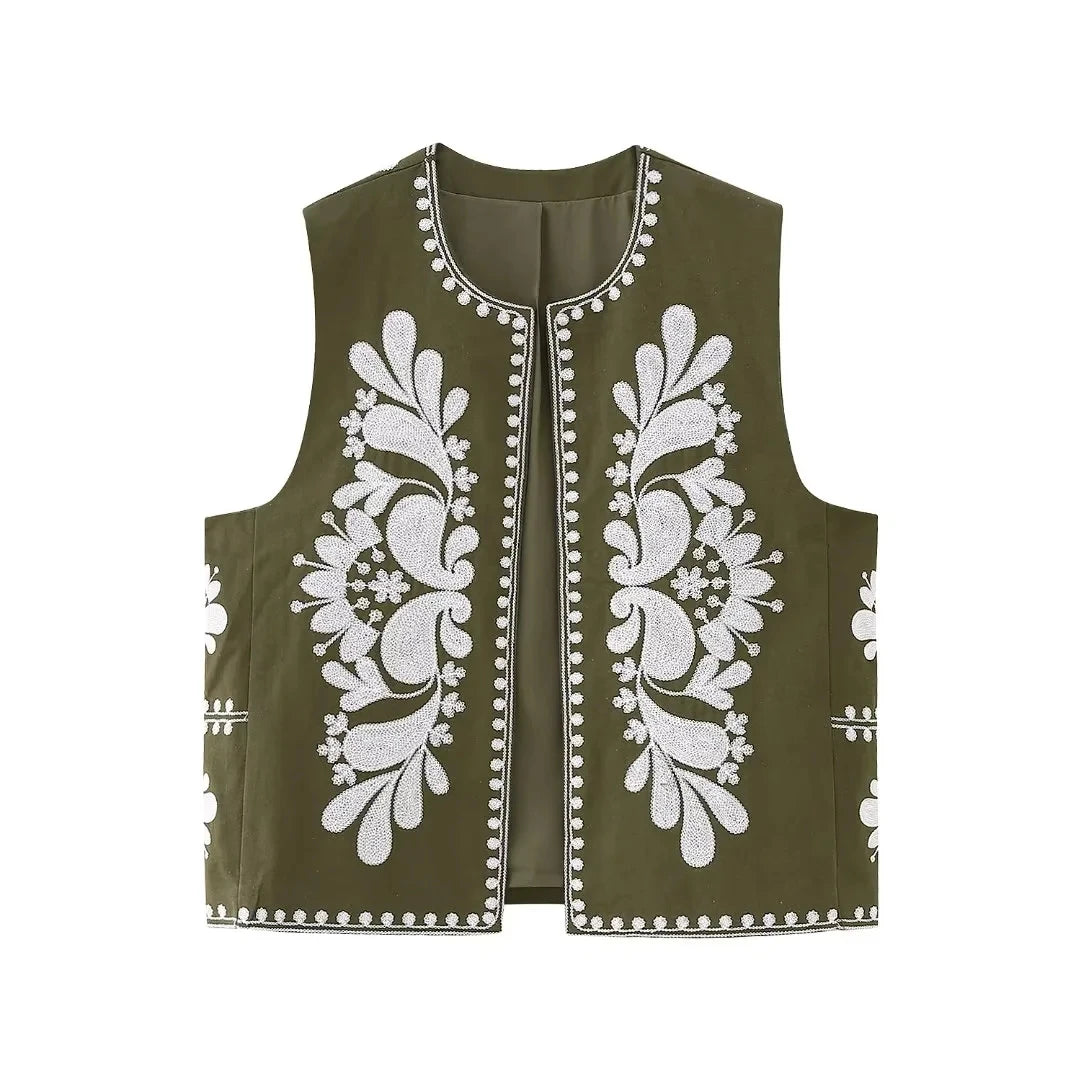 Emma | Stijlvol Mouwloos Vest Dames met Geborduurde Details 0