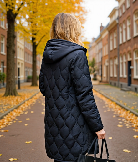 Fabienne | Lange Gewatteerde Jas Dames met Capuchon voor Winterstijl