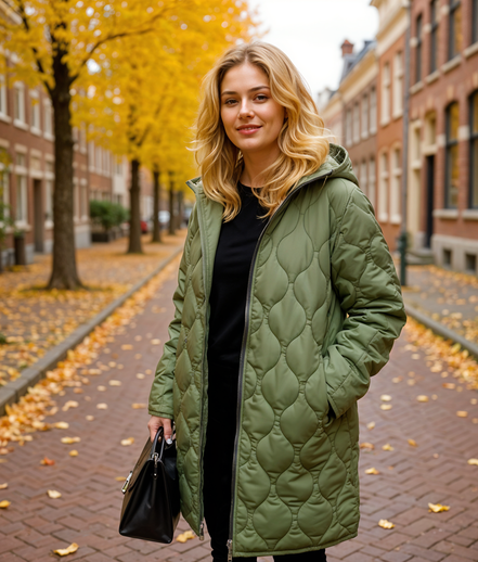 Fabienne | Lange Gewatteerde Jas Dames met Capuchon voor Winterstijl