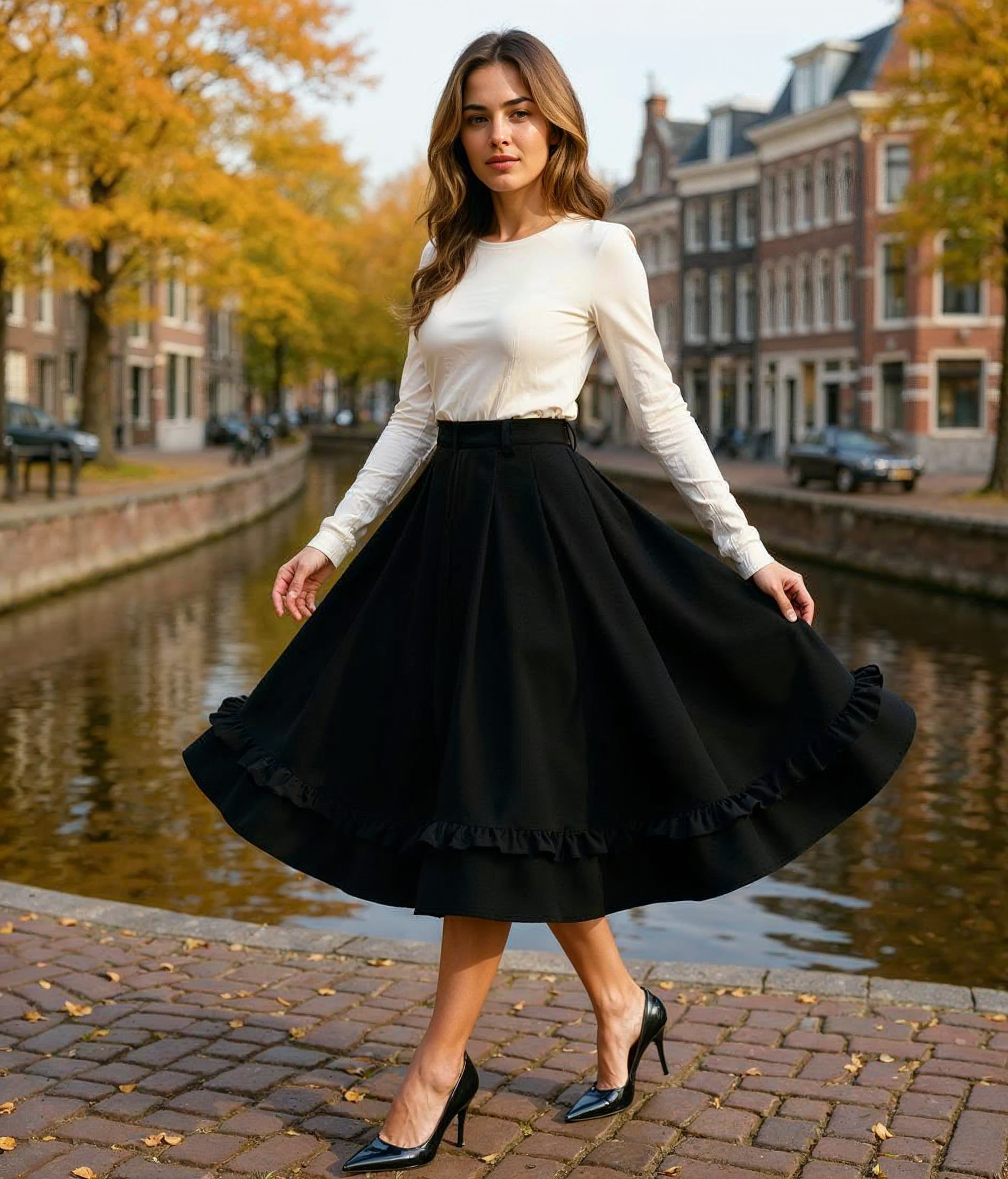 Fenna l Zwarte Dames Rok van Hoogwaardige Metaalzijde – Flatteuze Pasvorm voor Elke Gelegenheid