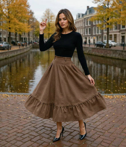 Fenna l Zwarte Dames Rok van Hoogwaardige Metaalzijde – Flatteuze Pasvorm voor Elke Gelegenheid