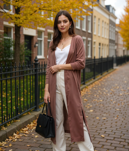 Guusje | Lange Cardigan voor Dames met Open Voorkant en Comfortabele Pasvorm