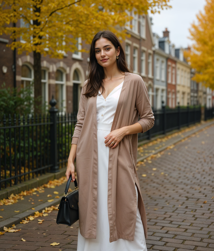 Guusje | Lange Cardigan voor Dames met Open Voorkant en Comfortabele Pasvorm