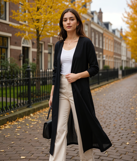 Guusje | Lange Cardigan voor Dames met Open Voorkant en Comfortabele Pasvorm