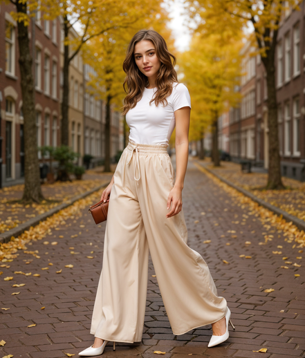 Hannelore | Elegante Wijde Broek Dames met Hoge Taille en Trekkoord