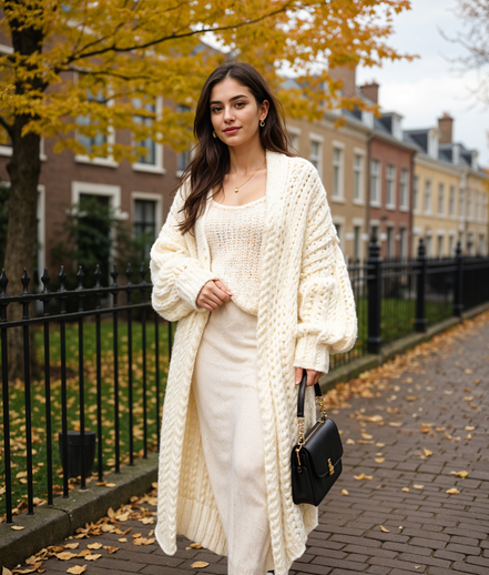 Hester | Lange Chunky Gebreide Cardigan Dames voor Cozy Winterstijl