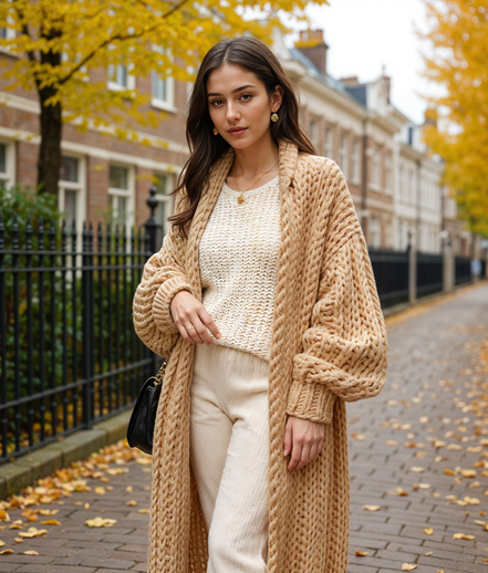 Hester | Lange Chunky Gebreide Cardigan Dames voor Cozy Winterstijl