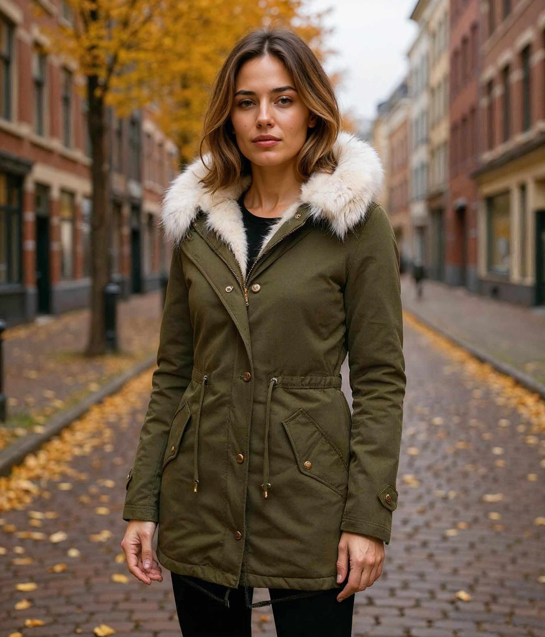 Imke l Lange Winterjas Dames met Witte Bontkraag – Waterdicht en Gewatteerd voor Maximale Warmte