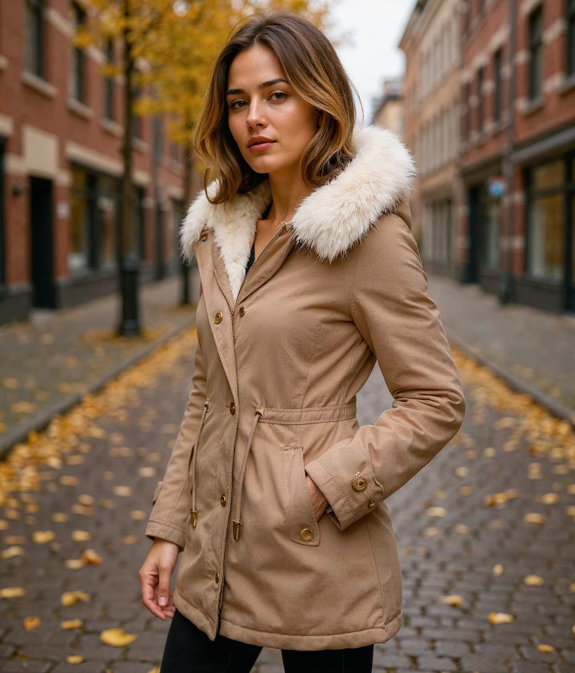 Imke l Lange Winterjas Dames met Witte Bontkraag – Waterdicht en Gewatteerd voor Maximale Warmte