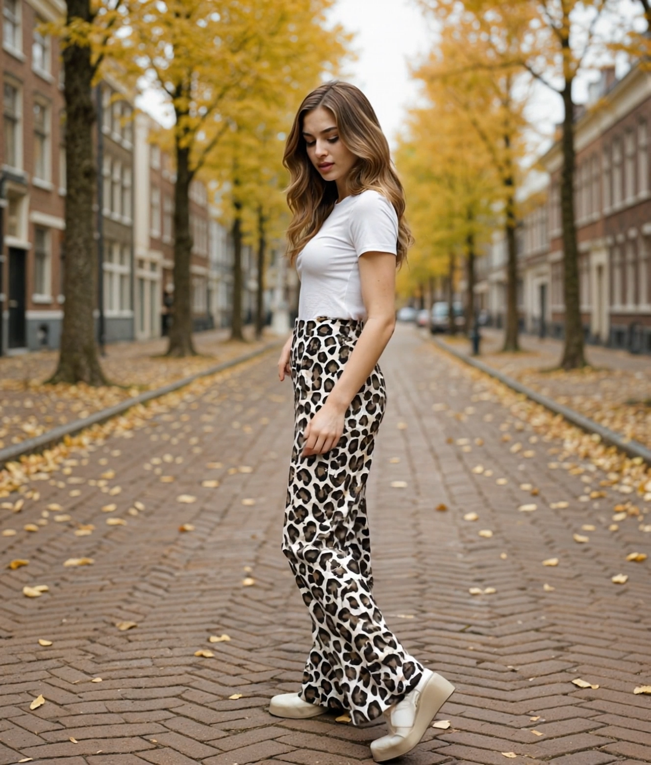 Jeslyn | Trendy Luipaardprint Brede Pijpenbroek voor Vrouwen
