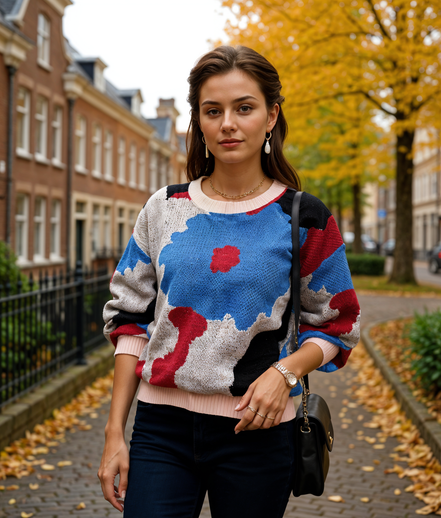 Leontien | Modieuze Gebreide Trui Dames met Ballonmouwen en Ronde Hals