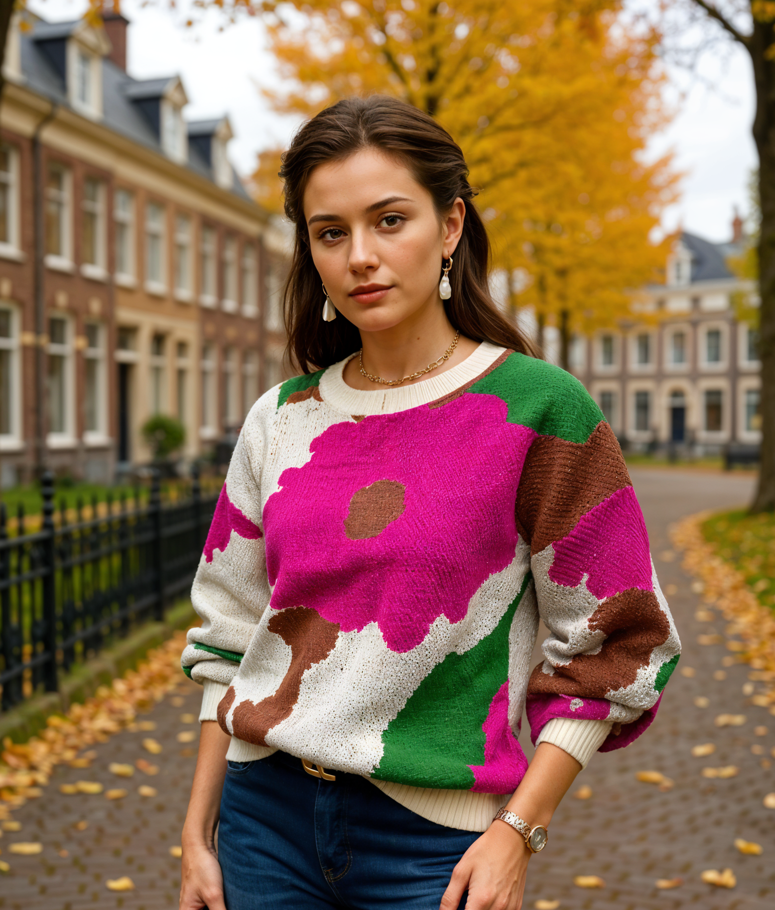 Leontien | Modieuze Gebreide Trui Dames met Ballonmouwen en Ronde Hals