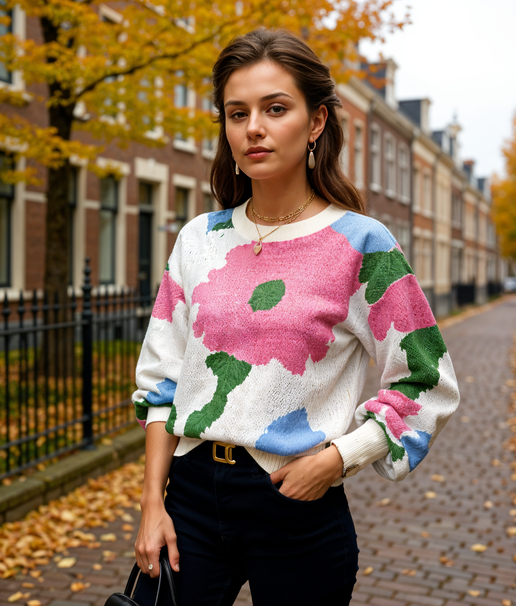 Leontien | Modieuze Gebreide Trui Dames met Ballonmouwen en Ronde Hals