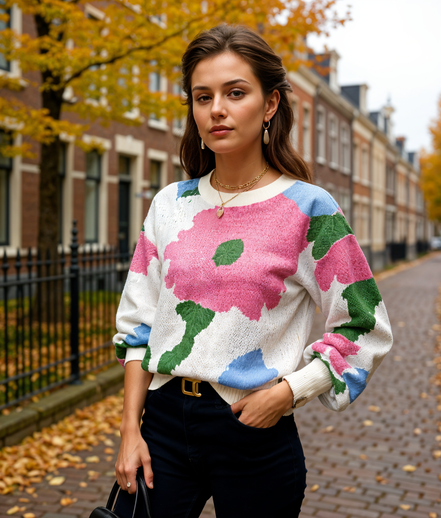 Leontien | Modieuze Gebreide Trui Dames met Ballonmouwen en Ronde Hals