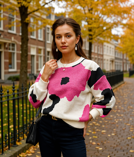 Leontien | Modieuze Gebreide Trui Dames met Ballonmouwen en Ronde Hals