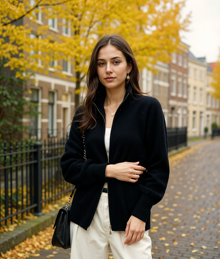 Lieselot | Stijlvol Zwart Vest Dames met Volledige Rits en Hoge Kraag