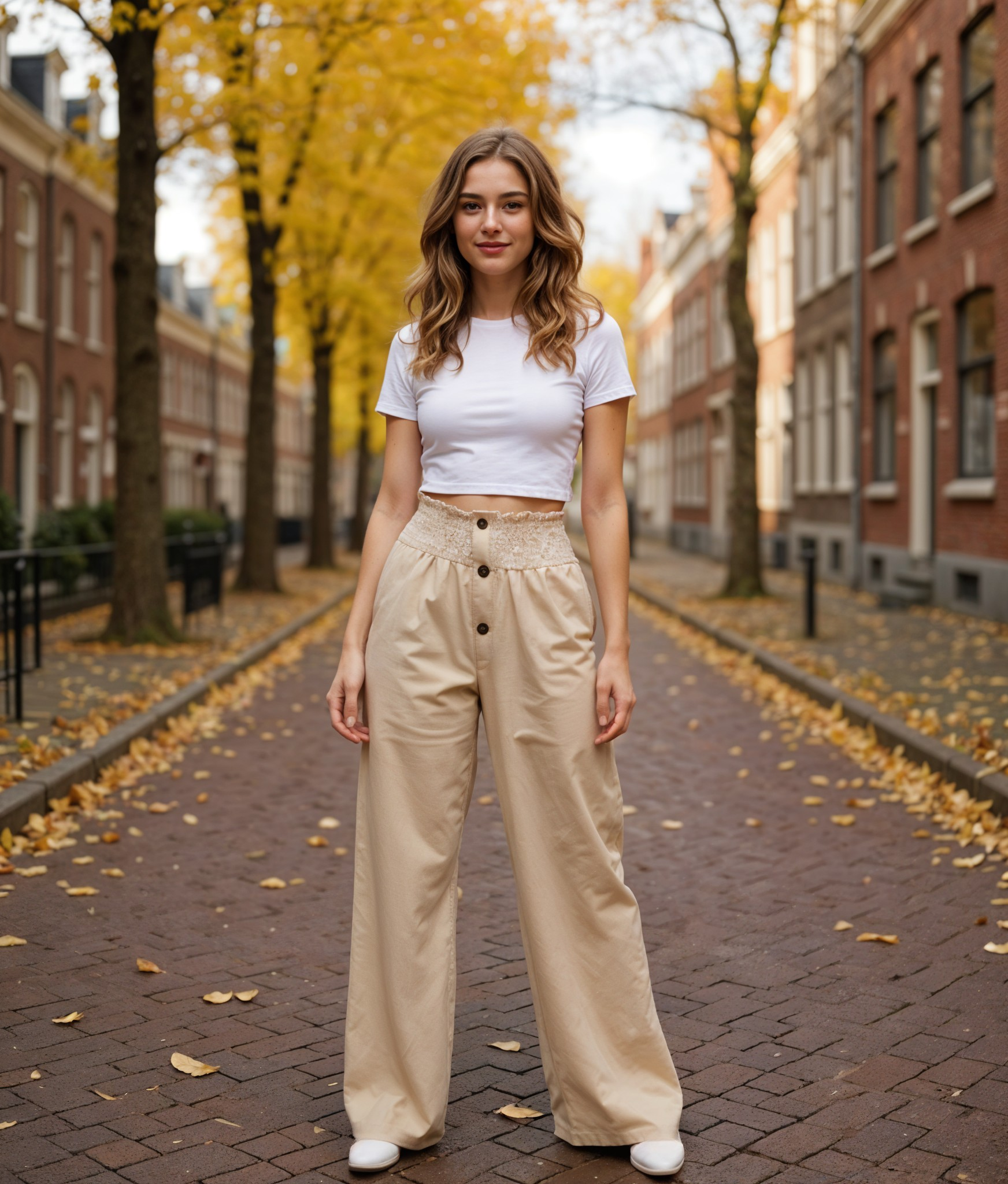Lijsbeth | Hoge Taille Brede Pijpenbroek voor Dames met Gesmokte Tailleband