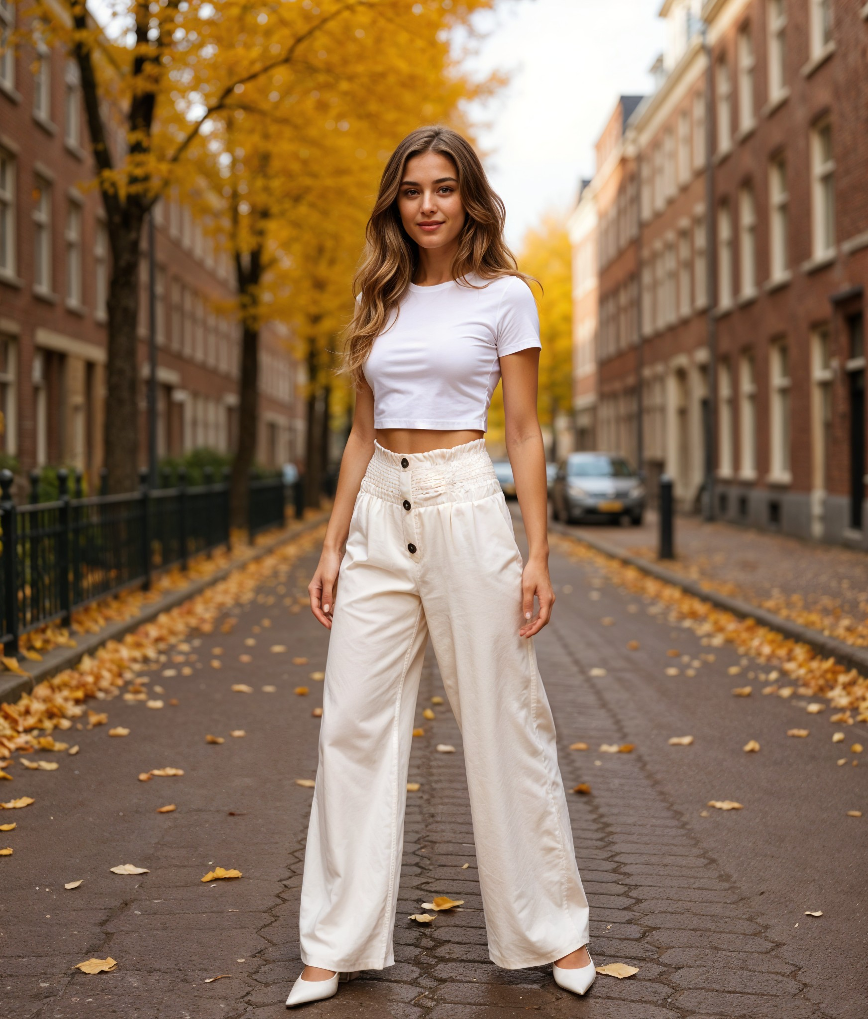 Lijsbeth | Hoge Taille Brede Pijpenbroek voor Dames met Gesmokte Tailleband