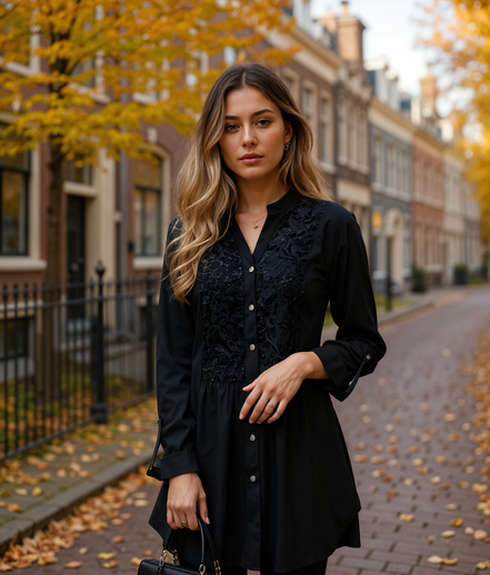 Lotte | Trendy Lange Blouse Dames met Pofmouwen voor een Elegante Look
