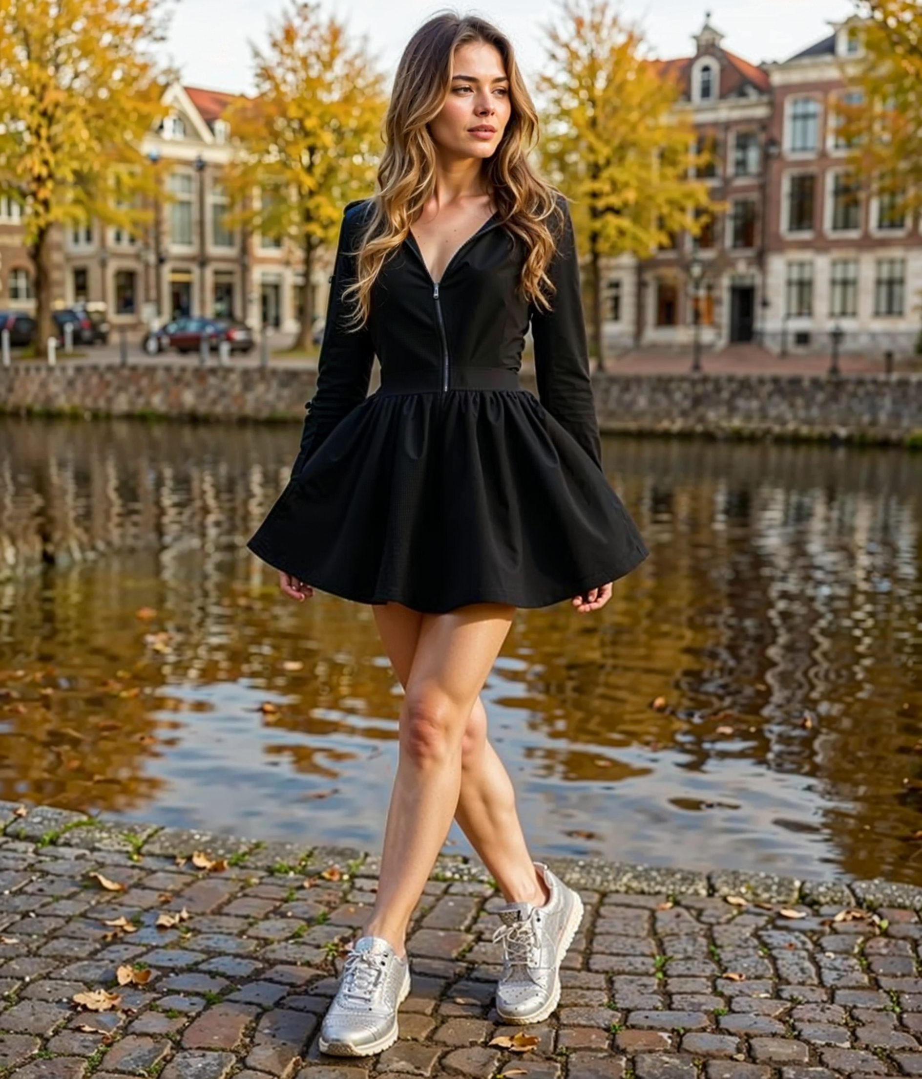 Marleen l Stijlvolle Damessneakers met Rits en Steunzolen - Zilver PU Leer, Maten 35-42