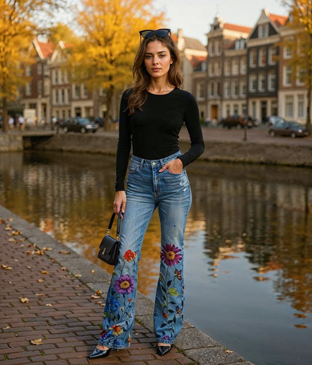 Mientje l Zomerse Flared Broek Dames met Levende Prints en Comfortabele Pasvorm - Flatterende Flair Broeken voor Diverse Maten